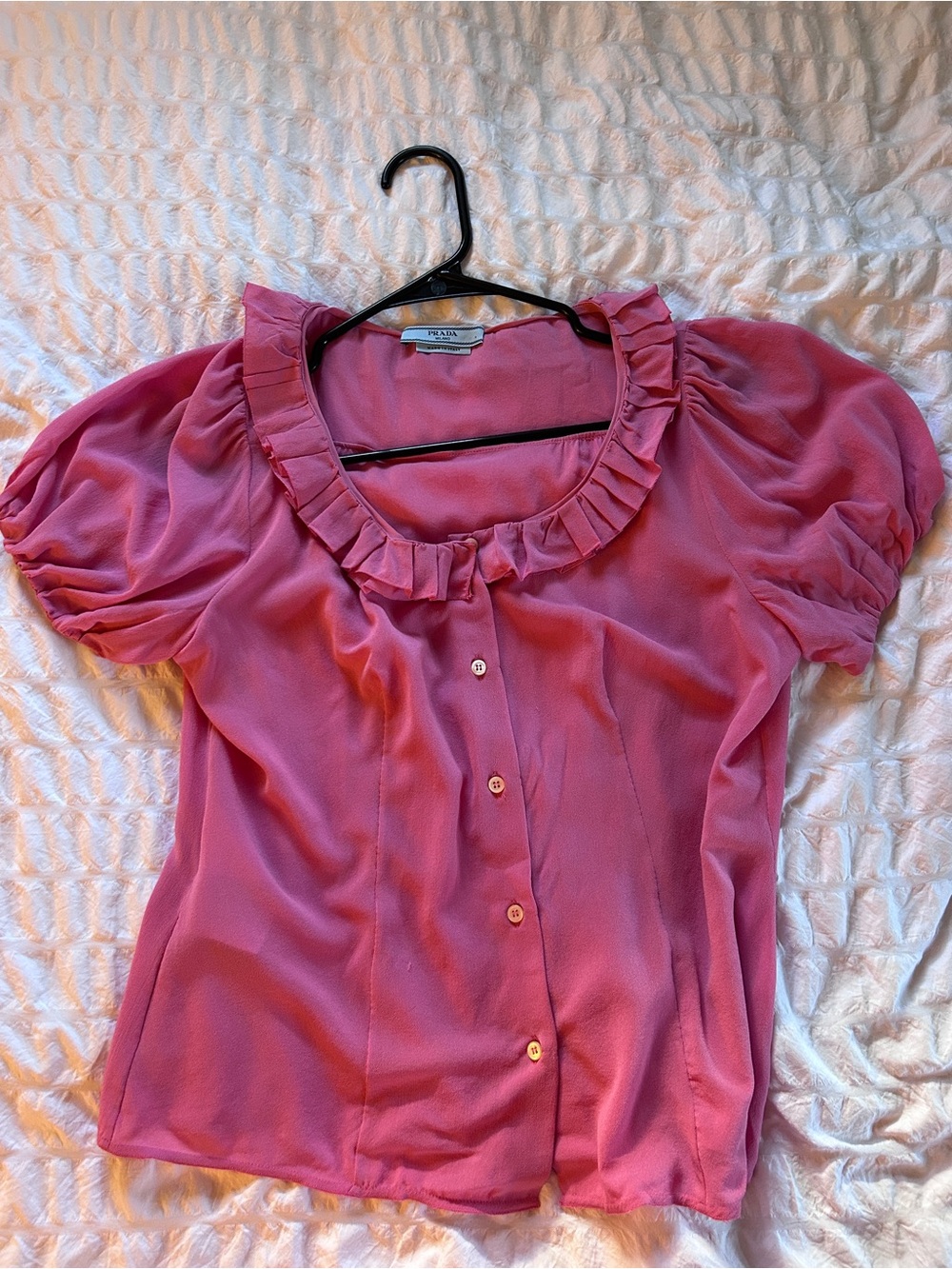Prada Rose-Pink Ruffle Collar Puff Sleeve Blouse